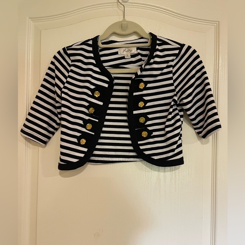Freeway black and white striped cropped cardigan​​​​​​​​​